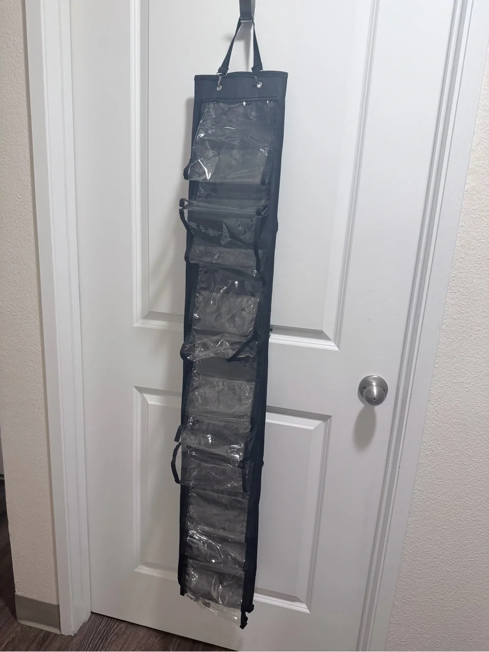 Black Hanging Organizer with Clear Pockets